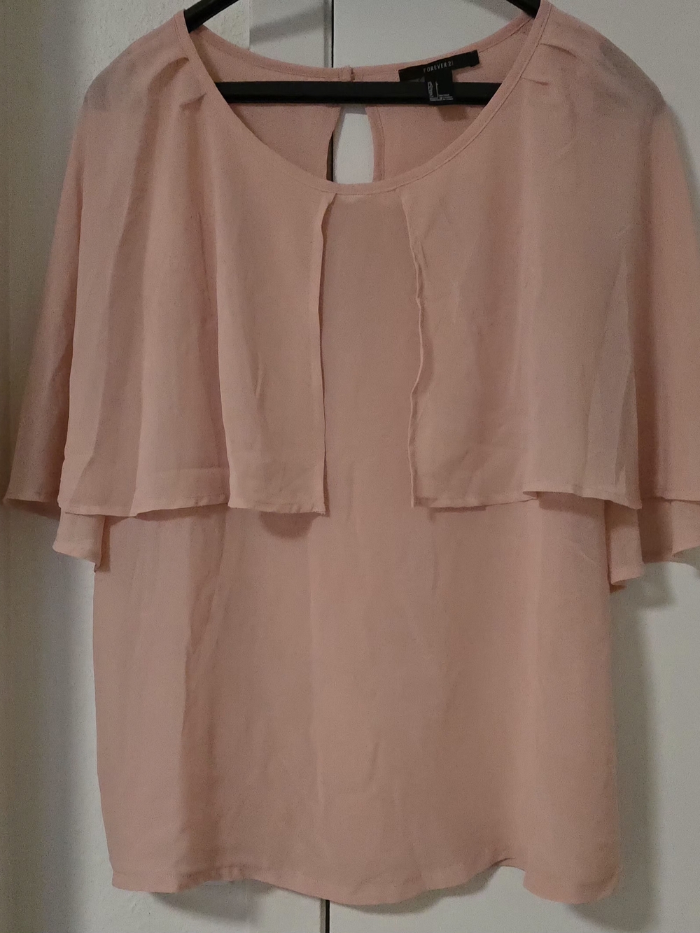 Forever 21 Light Pink Chiffon Women's Blouse with Cape Sleeves Size L